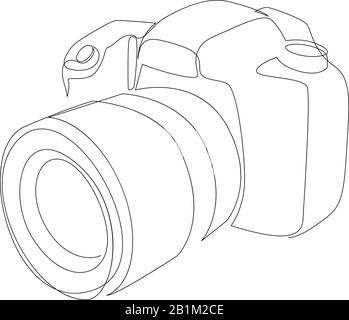 DSLR-Kamera mit digitalem Vektor und einer durchgehenden einzeiligen Zeichnung. Minimaler Kunststil. Fotografie Equipment Konzept Continuous Line Draw Design illus Stock Vektor