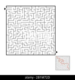 Abstraktes quadratisches Labyrinth. Spiel für Kinder. Puzzle für Kinder. Labyrinth-Rätsel. Schwarze flache Vektorgrafiken isoliert auf weißem Hintergrund. Mit answe Stock Vektor