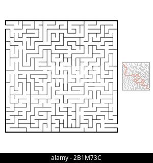 Abstraktes quadratisches Labyrinth. Spiel für Kinder. Puzzle für Kinder. Labyrinth-Rätsel. Schwarze flache Vektorgrafiken isoliert auf weißem Hintergrund. Mit answe Stock Vektor