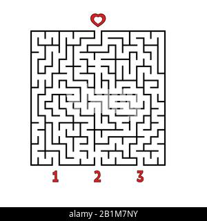 Abstraktes quadratisches Labyrinth. Spiel für Kinder. Puzzle für Kinder. Finden Sie den richtigen Weg zum Herzen. Labyrinth-Rätsel. Flache Vektorgrafiken isoliert auf Stock Vektor