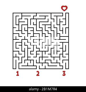 Abstraktes quadratisches Labyrinth. Spiel für Kinder. Puzzle für Kinder. Finden Sie den richtigen Weg zum Herzen. Labyrinth-Rätsel. Flache Vektorgrafiken isoliert auf Stock Vektor