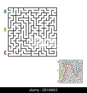 Abstraktes quadratisches Labyrinth. Spiel für Kinder. Puzzle für Kinder. Finden Sie den richtigen Weg zum Ausgang. Labyrinth-Rätsel. Flache Vektorgrafiken isoliert auf WH Stock Vektor