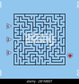 Abstraktes quadratisches Labyrinth. Spiel für Kinder. Puzzle für Kinder. Finden Sie den richtigen Weg zum Herzen. Labyrinth-Rätsel. Flache Vektorgrafiken isoliert auf Stock Vektor