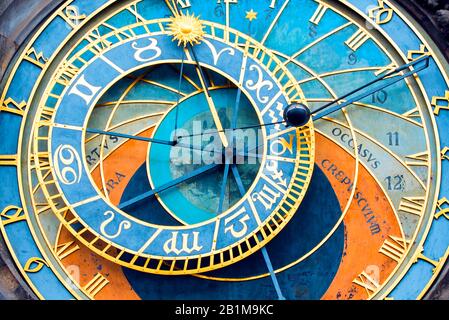 Nahaufnahme eines Teils der Prager Astronomischen Uhr Orloj, Prager Uhr Stockfoto