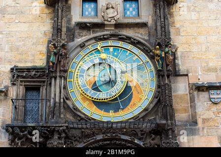 Nahaufnahme eines Teils der Prager Astronomischen Uhr Orloj, Prager Uhr Stockfoto