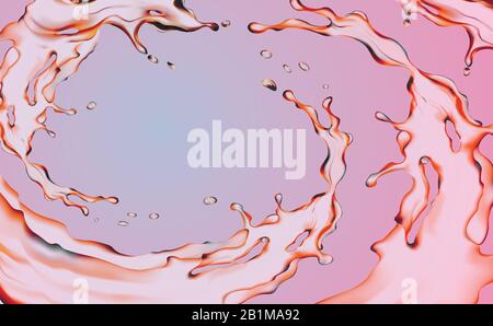 Abbildung eines Hintergrunds mit Wasserspritzern. Die Zirkulation der Flüssigkeit. Ein 3D-Vektor. Stock Vektor