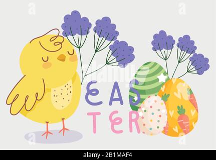 Frohe ostern Grußkarte Hühnereier folaige Blätter Dekoration Karte Vektor Illustration Stock Vektor