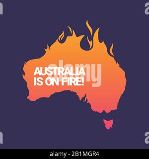 Australien steht auf dem Feuerposter. Vektorbild der Karte Australien im Brandstil Stock Vektor