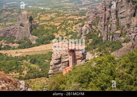 Meteora Kloster, Blick auf das Kloster von Rousanou (St. Barbara), Griechenland Stockfoto