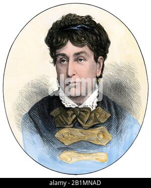 George Sand, Federname von Lucille Aurore Dupin. Handfarbener Holzschnitt Stockfoto