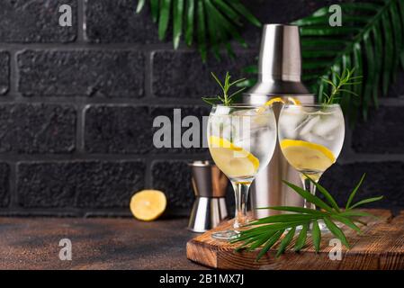 Gin Tonic Cocktail mit Zitrone Stockfoto