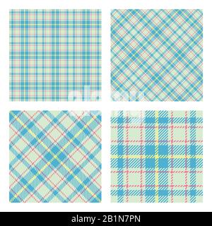 Satz von 2 nahtlosen Mustern. Schottischer Schottenkaro. Pastellfederfarben. Vektor-enthaltene Musterfelder. Gut geeignet für Hausdekor, Textil, Umhüllung. Stock Vektor