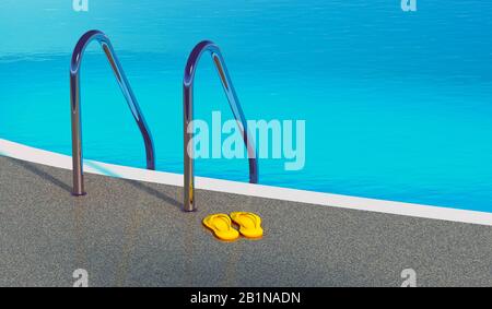 3D-Computergrafik, Pool mit türkisfarbenem Wasser und Leiter Stockfoto