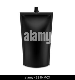 Realistischer schwarzer Rohling Doy Pack Mock up. Vector Doypack Template Packen mit Schraubverschluss. Stock Vektor