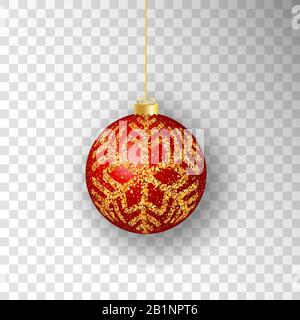 Weihnachtsball. Roter Weihnachtsball isoliert auf transparentem Hintergrund für die Gestaltung von Weihnachts- und Neujahrsbannern und -Karten. Stock Vektor