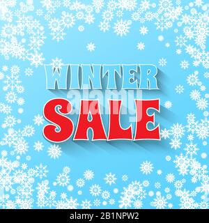 Banner für den Winterverkauf. Schneeflocken und Winter Sale Phrase auf blauem Hintergrund. Stock Vektor