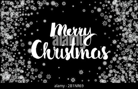 Frohe Weihnachtsgrußkarte. Fröhliche Weihnachts-Phrase und weiße Schneeflocken auf dunklem Hintergrund. Vektorgrafiken Stock Vektor