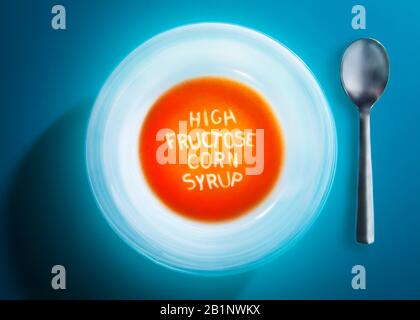 Alphabetsuppe Mit Hohem Fructose-Corn-Sirup Stockfoto