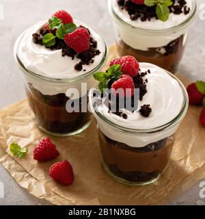 Schoko-Dessert in einem Glas Stockfoto