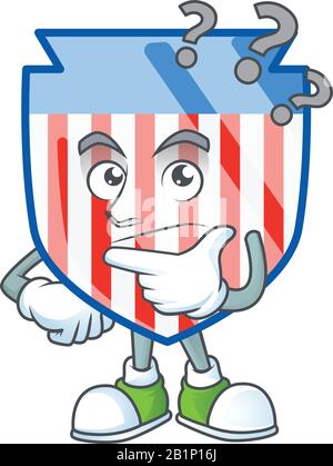 USA-Streifen schirmen Cartoon-Maskottchen-Stil in einer verwirren Geste ab Stock Vektor