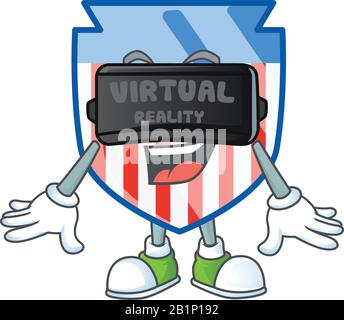 Ein cleverer Charakter von USA Stripes Shield mit Virtual Reality Headset Stock Vektor
