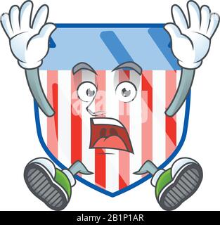 Ein Bild der USA-Streifen schirmt Cartoon-Design mit schockierender Geste ab Stock Vektor