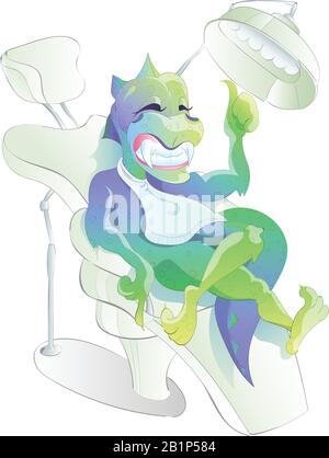 Wunderbarer Dinosaurier, der nach der Zahnbehandlung glücklich ist. Vektorgrafiken. Stock Vektor