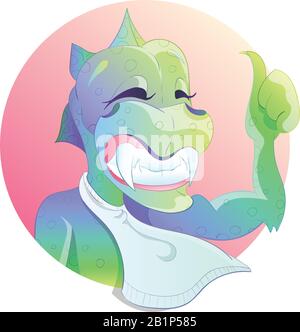 Ein wunderbarer Dinosaurier zeigt das Zeichen "Klasse". Vektorgrafiken. Stock Vektor