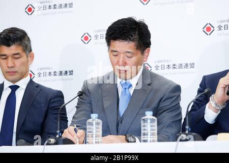 Tokio, Japan. Februar 2020. Jun Konno Judo: Der japanische Judo-Vertreter für die bevorstehenden Olympischen Spiele 2020 in Tokio nimmt an einer Pressekonferenz in Tokio, Japan, mit. Kredit: Naoki Morita/AFLO SPORT/Alamy Live News Stockfoto