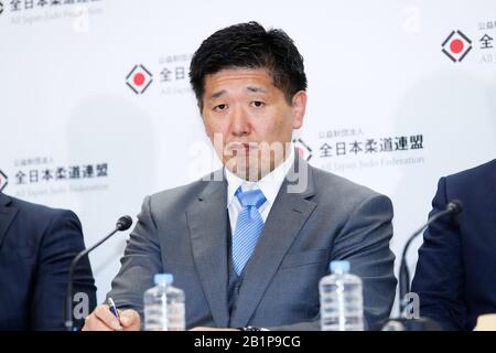 Tokio, Japan. Februar 2020. Jun Konno Judo: Der japanische Judo-Vertreter für die bevorstehenden Olympischen Spiele 2020 in Tokio nimmt an einer Pressekonferenz in Tokio, Japan, mit. Kredit: Naoki Morita/AFLO SPORT/Alamy Live News Stockfoto