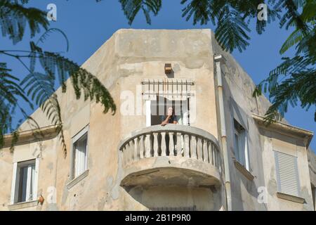 Wohnhaus im Bauhaus-Stil, Nachalat Benyamin, Weiße Stadt, Tel Aviv, Israel Stockfoto