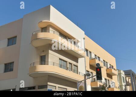 Wohnhaus im Bauhaus-Stil, Nachalat Benyamin, Weiße Stadt, Tel Aviv, Israel Stockfoto