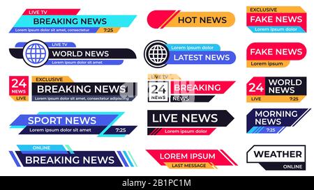 Neues Banner. Fernsehbildleisten, Fernsehbanner und Live-TV-Sport-Nachrichtensendungen Stock Vektor