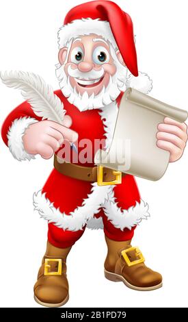 Santa Claus Quill Pen Scroll Letter Cartoon Stock Vektor