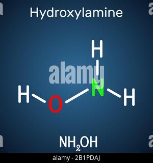 Hydroxylamin, NH2OH-Molekül. Es handelt sich um anorganische Verbindungen, die in der organischen Synthese und als Reduktionsmittel verwendet werden, da es in der Lage ist, Stickoxid zu spenden. Stock Vektor