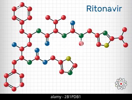 Ritonavir, C37H48N6O5S2-Molekül. Es handelt sich um einen antiretroviralen Proteasehemmer, der in der Therapie der HIV-Infektion und des Acquirs des humanen Immundefizienz-Virus eingesetzt wird Stock Vektor