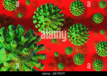 Ansteckende HIV-Aids, Flur oder Coronavirus. Coronavirus von Chine. 3D-Rendering Stockfoto