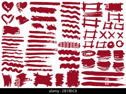 Liebe Designelemente. Vektor-Herz. Rote, rosafarbene Streifen, Grunge. Handgefertigt. Originaltexturen, Handzeichnung. Pinselrahmen für Texthintergründe Valentins Stock Vektor