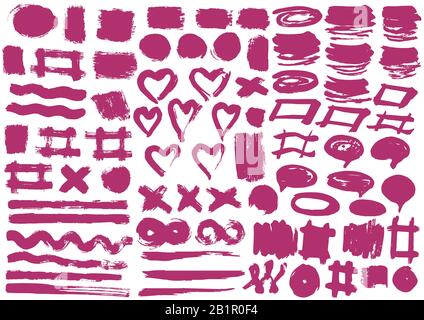 Liebe Designelemente. Vektor-Herz. Rosafarbene Streifen, Grunge. Handgefertigt. Originaltexturen, Handzeichnen. Bürsten, Rahmen. Valentinstag Stock Vektor