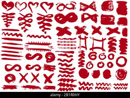 Liebe Designelemente. Vektor-Herz. Rote, rosafarbene Streifen, Grunge. Handgefertigt. Originaltexturen, Handzeichnung. Pinsel, Rahmen für Text Valentinstag Stock Vektor