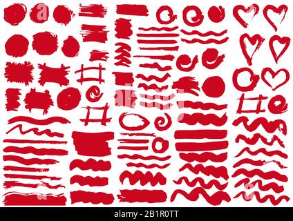 Liebe Designelemente. Vektor-Herz. Rote, rosafarbene Streifen, Grunge. Handgefertigt. Originaltexturen, Handzeichnung. Pinsel Rahmen Valentinstag Stock Vektor