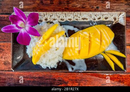 Traditioneller thailändischer Khaoniao mamuang (Mango klebriger Reis) Stockfoto