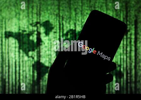 Polen. Februar 2020. In dieser Abbildung wird ein Google Maps Logo auf einem Smartphone angezeigt. Kredit: Filip Radwanski/SOPA Images/ZUMA Wire/Alamy Live News Stockfoto