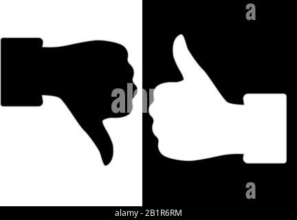 Daumen nach oben Schwarz und Weiß Silhouettensymbole Stock Vektor