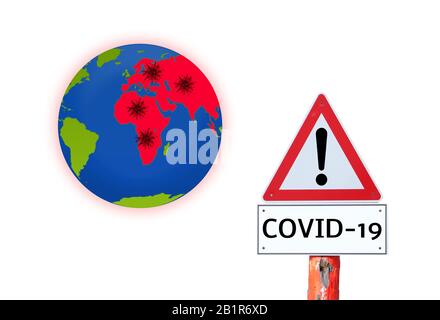 Warnschild Coronavirus COVID-19 symbolisch verbreitet Stockfoto