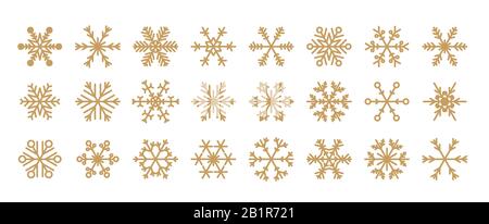 Gold Vector Schneeflocken Kollektion. Weihnachts-Symbol für Schneeflocke. Stock Vektor