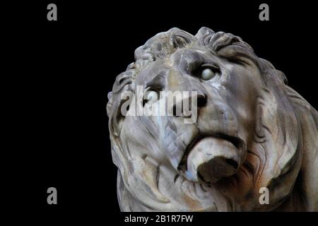 Lionhead einer Statue vor der Feldherrnhalle (Field Marshals' Hall) in Munic, Deutschland, Bayern, München Stockfoto