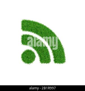 Grünes Symbol für RSS aus Gras, Ökologiekonzept, 3D-Rendering. Stockfoto