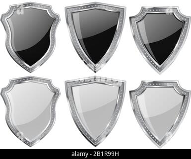 Metallabdeckung. Weiße und schwarze glänzende Platte einstellen Stock Vektor