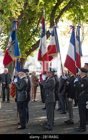 Laval, Frankreich - 6. Oktober 2019: Französischer Krieg veterens zum Gedenken an den Krieg in Algerien im Zentrum von Laval, Frankreich Stockfoto